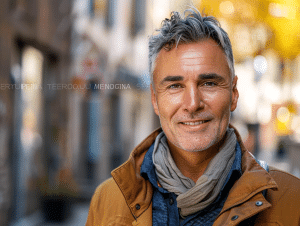 Homme avec une mèche grise stylée et élégante