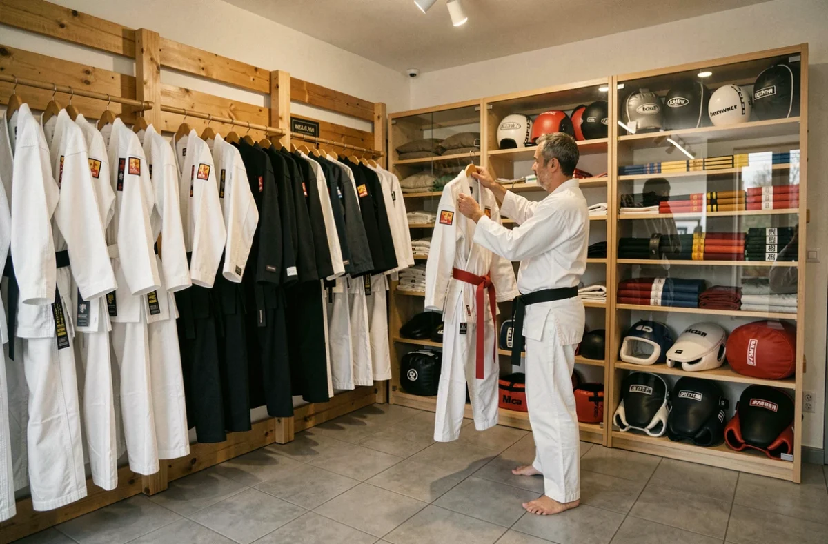 Boutique Budo Spirit à Chambray-lès-Tours avec des kimonos et équipements d'arts martiaux exposés