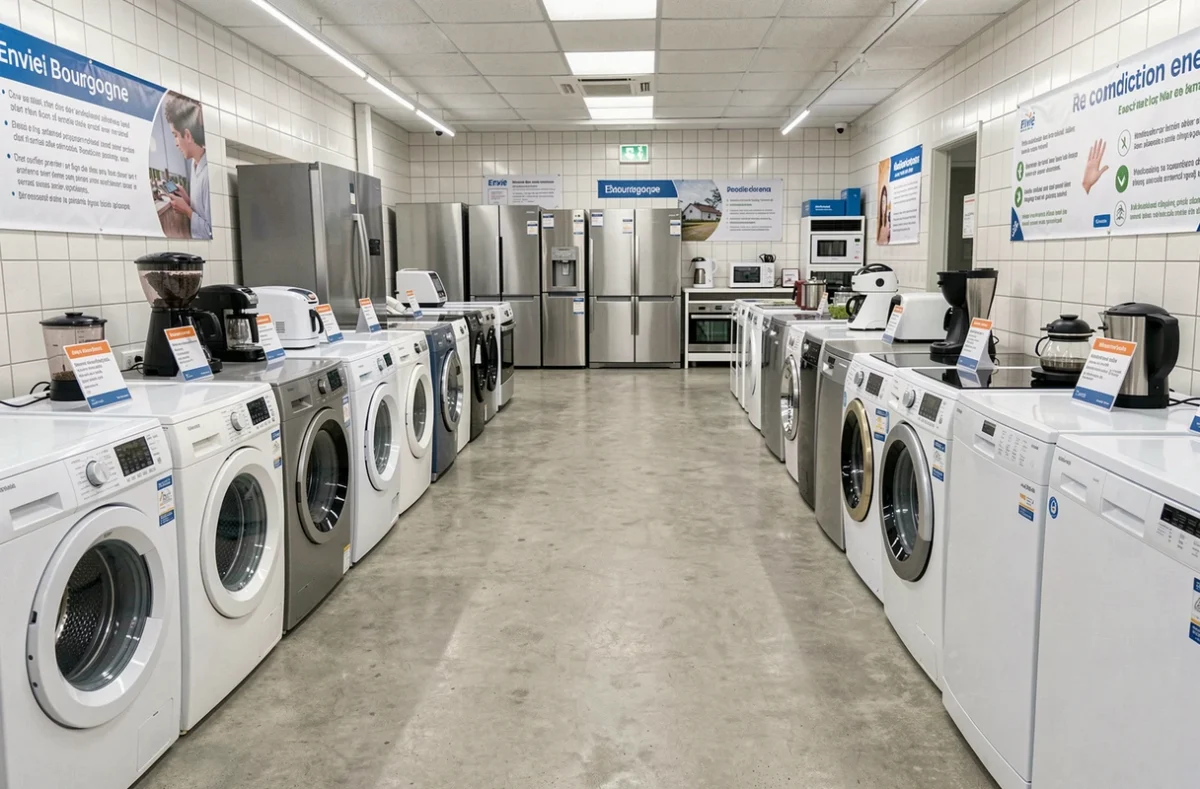 Rayons d'électroménager reconditionné et garanti chez Envie Bourgogne avec réfrigérateurs, lave-linge et petits appareils exposés