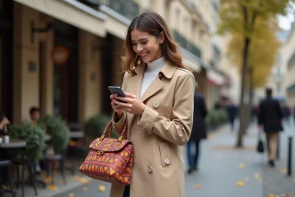 Jeune femme chic avec sac à main à Paris