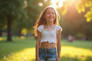 Fille portant un crop top tendance dans un cadre décontracté