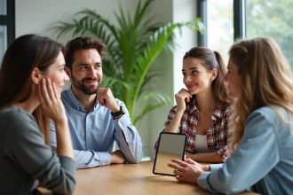 Groupe divers d'adultes se regardant dans un miroir