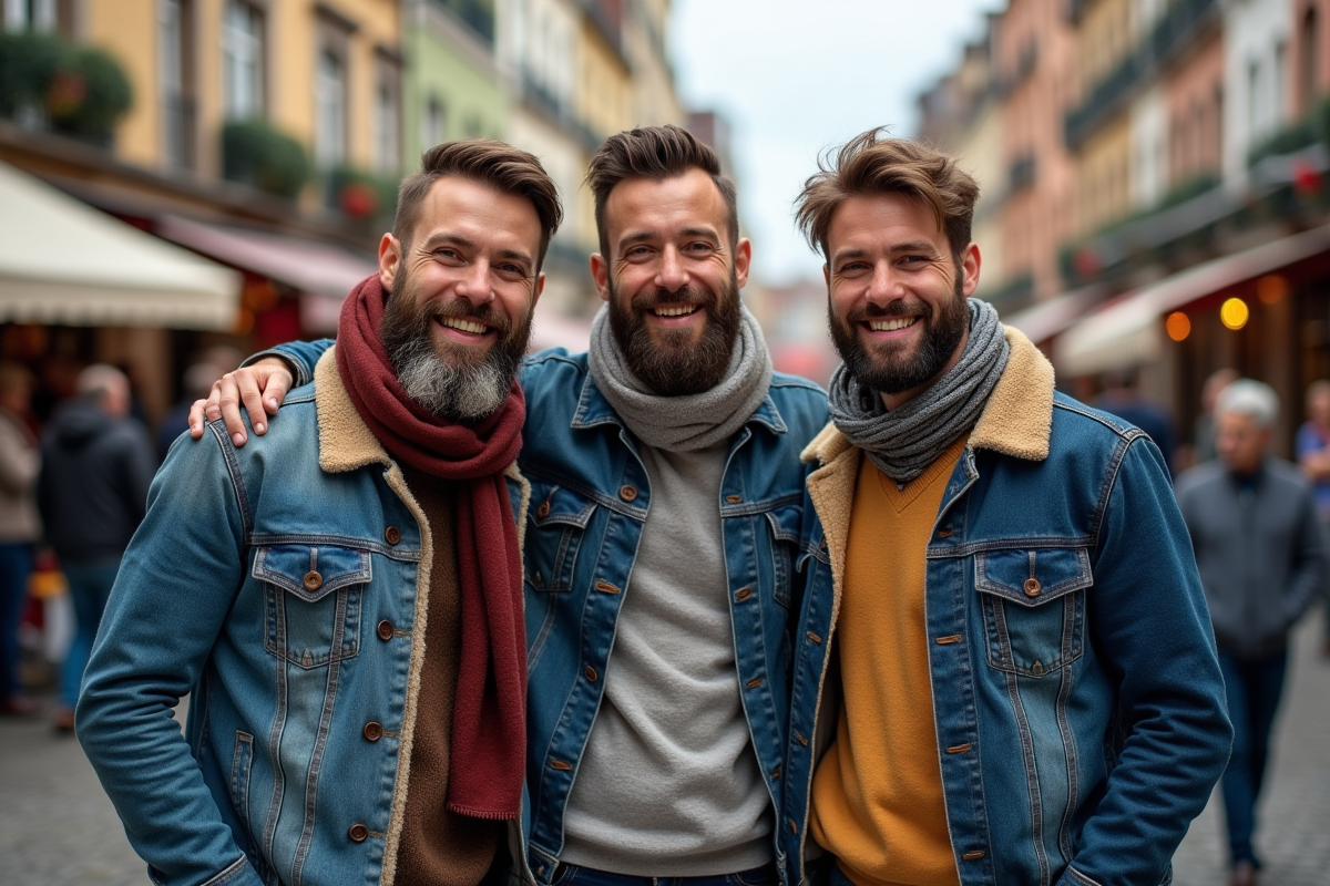 Groupe d hommes barbus lors d un festival en ville animée