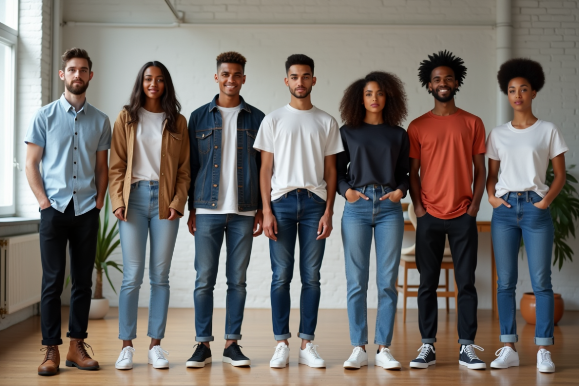 Groupe de modèles divers en vêtements décontractés modernes