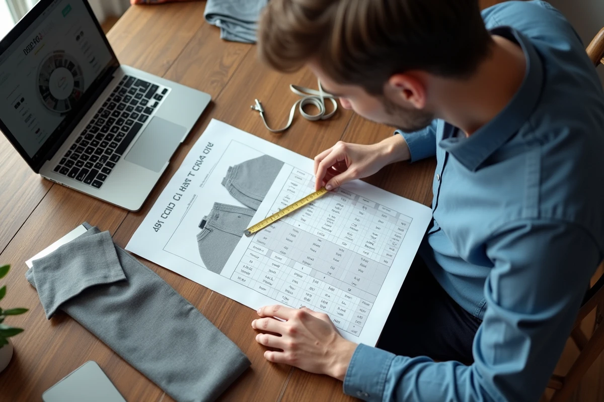 Jeune homme vérifiant ses mesures avec un tableau de taille