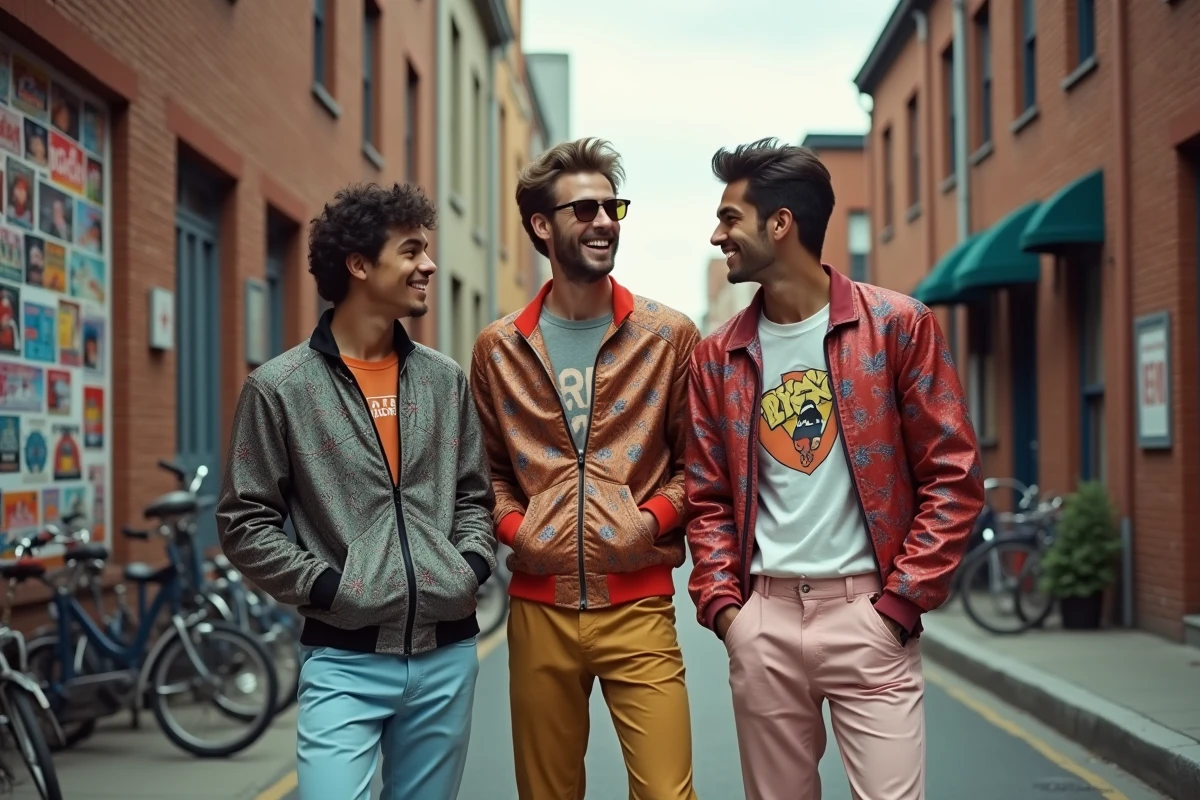 Groupe de jeunes en mode 80s dans la rue urbaine
