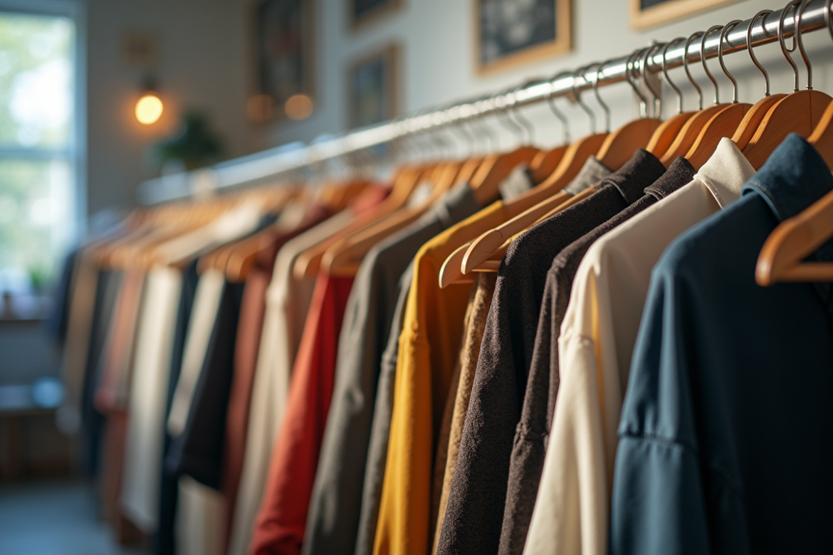 Rayon de vêtements bien organisé avec étiquettes pour vente